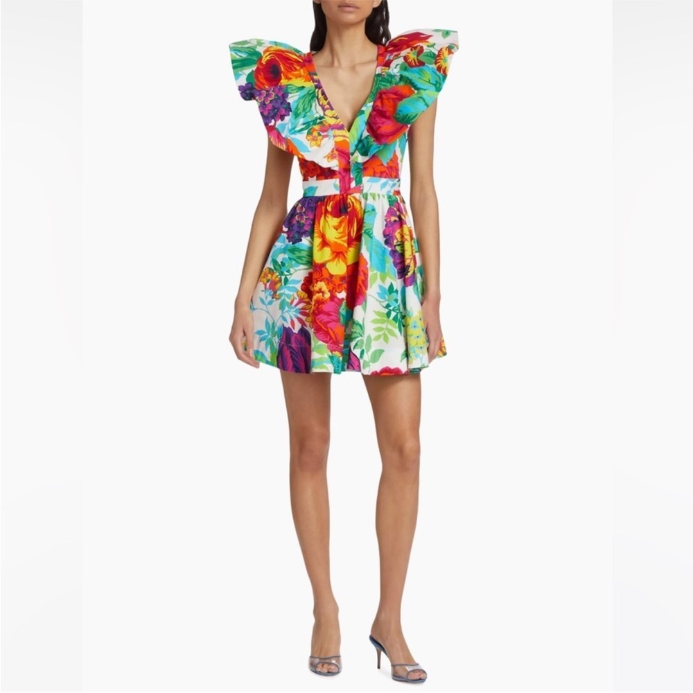LDT Evelyn Floral Ruffle Cottom Poplin Mini Dress Size 8